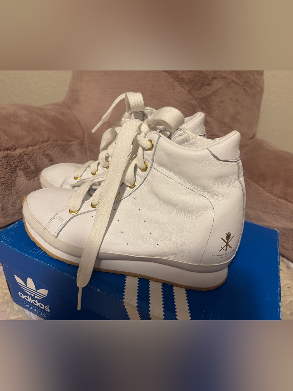 ADIDAS OPENING CEREMONY White Leather High Top Sneakers with hidden wedge! - Picture 2 of 8